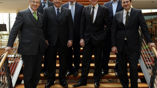 EDRA's executive met in Berlin to deliberate on the focus of lobby activities for the next few years. Left to right: Martin Essl (Baumax), Ray Colman (Woodie's DIY), Sergio Giroldi (Obi), John W. Herbert (EDRA), Régis Degelcke (Groupe Adeo), Ian Cheshire (Kingfisher) and Nick Wilkinson (Maxeda DIY). Absent: Carl-Otto Løvenskiold (Løvenskiold-Vækerø) and Rinat Muhametvaleev (Trest SKM).
