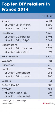 Top ten DIY retailers in France 2014