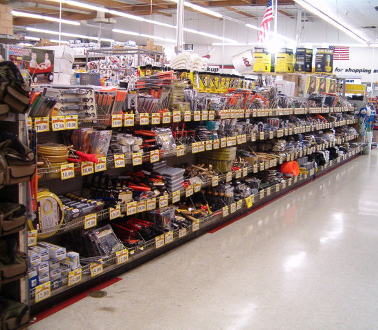 Note the many signs that call attention to dollar items on the gondola runs in this store.
