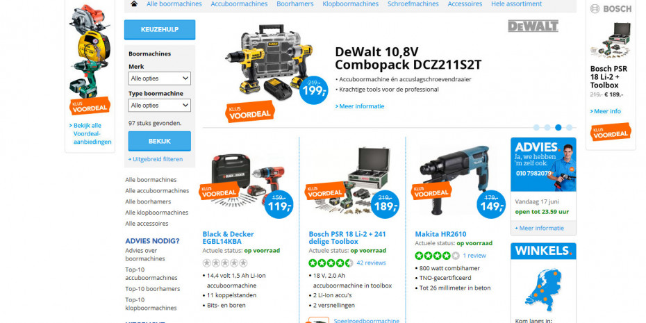 The Coolblue-Webshop for drills.
